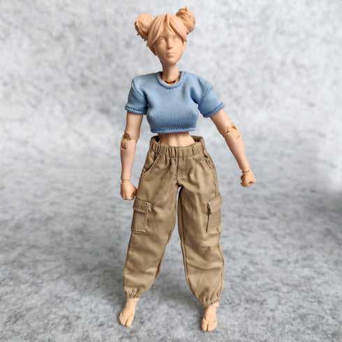 1/12 Scale Figure Clothes - T-Shirt + Cargo Pants for 1:12 6inch Female TBL Action Figure (Blue)