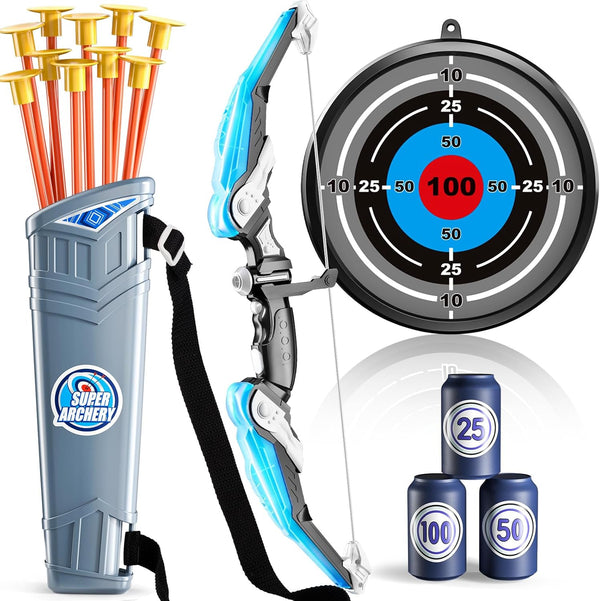 TEMI Kids Bow and Arrow Set - LED Light Up Archery Toy with 10 Suction Cup Arrows, Quiver & Targets for Ages 3-12