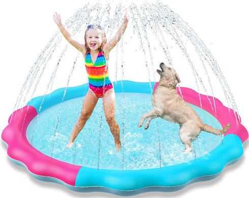 Kids Dog Splash Pad Sprinkler, Non-Slip Splash Pool for Summer Outdoor Water Fun, 59"R for Small Medium Large Dogs