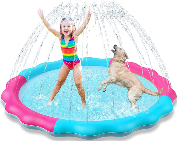 Kids Dog Splash Pad Sprinkler, Non-Slip Splash Pool for Summer Outdoor Water Fun, 59"R for Small Medium Large Dogs