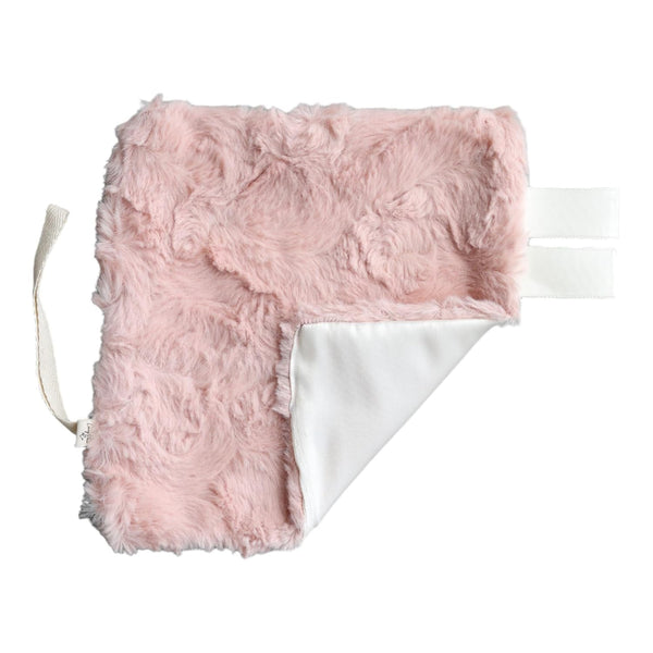 Handcrafted Plush Baby Mini Blanket Pacifier Holder (Dusty Pink Fur & Cream