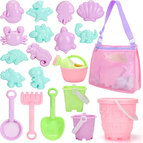 Tagitary Beach Sand Toys Set for Kids 3-10, Bucket Watering Can Shovel Rake Sand Molds with Beach Shell Bag