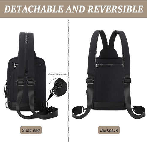 MYHOZEE Backpack 2 1 Sling Bag Crossbody Purse - in Nylon Cross Body Bag Diaper with Wipes Pouch, Water Bottle Pocket