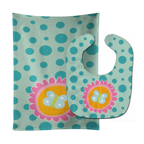 Caroline's Treasures Butterfly in Polka Dots Baby Bib & Burp Cloth, Multicolor,
