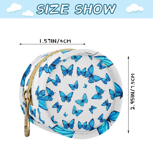 Blue Butterfly Round Pacifier Storage Case with Zipper, Portable Pacifier Case for Travel, Diaper Bag & Purse, Pacifier