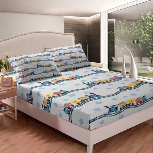 Set Set 1 Erosebridal Train Sheets Navy Locomotive Train Sheet Twin,Cartoon Steam Engine Bed Sheets for Kids Toddler