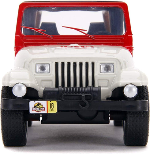 Jada Toys Jurassic World 1:32 Jeep Wrangler Die-cast Car for Kids and Adults (White/Red)