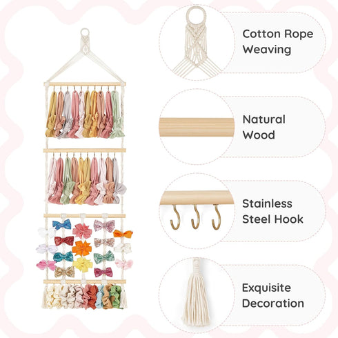30 Mkono Headband Holder Boho Hair Bow Organizer for Girls Macrame Bow Hanger with Hooks Bow Holder for Nursery Baby's