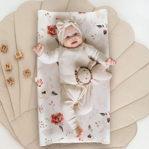 GRSSDER Stretch Ultra Soft Jersey Knit Changing Pad Cover Set, 2 Pack, Fit 32"/34" x 16" Pads, Pretty Watercolor Rose