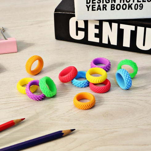 18 Pack 6 Silicone Fidget Rings for Kids - Sensory Chew Toys for Autistic & ADHD Adults, Textured Quiet Classroom
