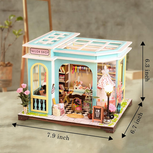 DIY Miniature House Kit, Tailor Shop Mini House Building Kit with Furniture & LED, Tiny House Model for Adults Teens