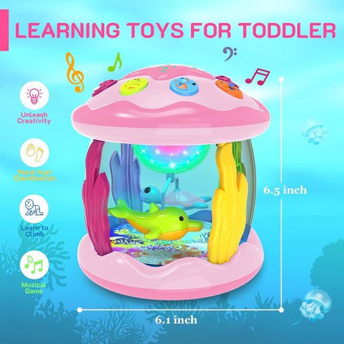 Baby Toys for 6-12 Months - Musical Light Up Rotating Toys, Pink Ocean Projector for Infant Learning Skills