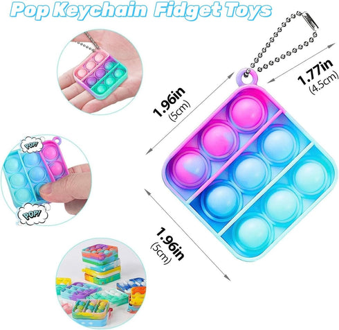 200 Pack Mini Pop Keychain Fidget Toys Square Sensory Stress Relief Toy Bulk for Kids & Adults | Party Favors, Goodie