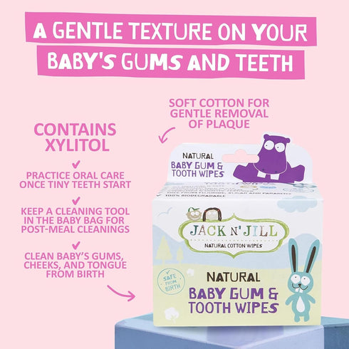 25 Count, Jack N' Jill Baby Gum & Tooth Wipes - Natural & Safe, Contains only Water & Xylitol, Soft Sterilized Cotton