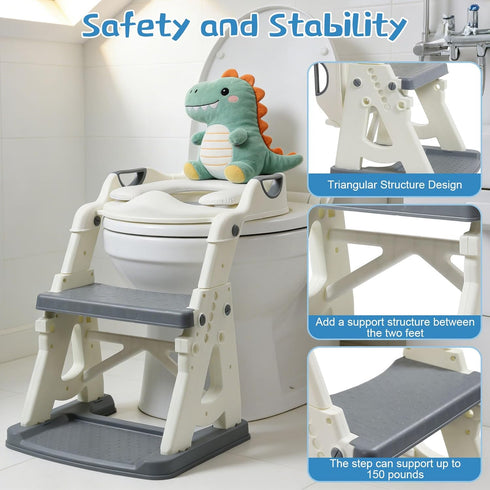 CALCHELE 2 1 Potty Training Seat, Upgrade Toddler Toilet Seat with Steps Stool Ladder, in Potty Training Seat with Step