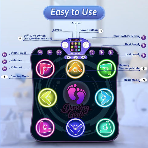 3-12 5 3 4 5 6 7 8 9 10+ WAYKEE Dance Mat Toys for Year Old Girls, Electronic Dance Pad with Light-up LED Wireless