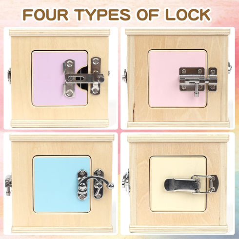 Beech Wooden Lock Box with 4 Doors | Montessori Educational Toy for Problem Solving Skills | Learning Activity Board