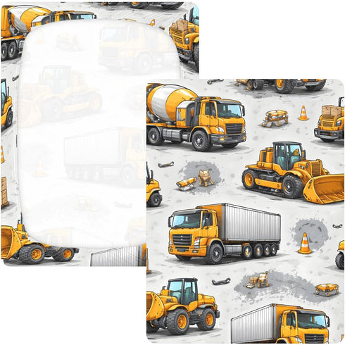 CZXW 52" 28" Construction Vehicles Crib Sheets Fitted x Natural Cotton Soft & Breathable for Baby Crib Mattress