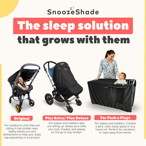 SnoozeShade 6m+ 99% 50+) Plus Extra, Stroller Sun Shade, Mosquito Net for Babies, Blocks of UV (UPF Universal Fit