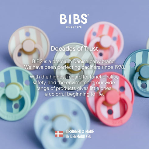4-Pack, 2 (6-18 BIBS Studio Pacifier BPA Free Pacifiers, Round Nipple. Natural Rubber Latex, Made in Denmark, Size