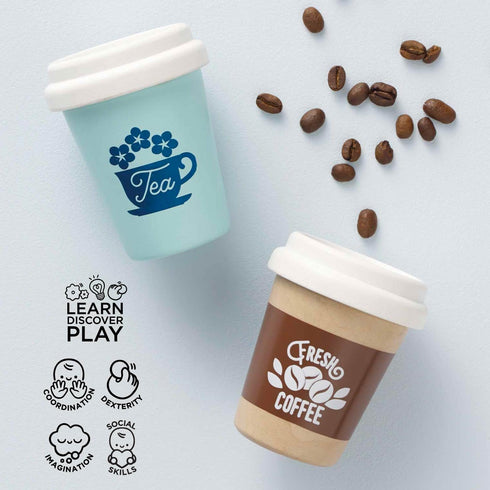Set 2+ Le Toy Van - Honeybake - Take Away Coffee Cup and Tea Cup - Travel Mug - Kids Kitchen Accessories - Role Play