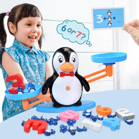 BAKAM Penguin Balance Scale & Number Counting Blocks, Montessori Math Games for Kids Ages 3-7