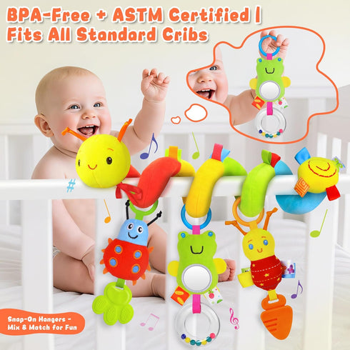 0-6 Spiral Car Seat Toys for Infants, Months Carseat & Stroller Pram Separable Activity Hanging Toys with Rattle