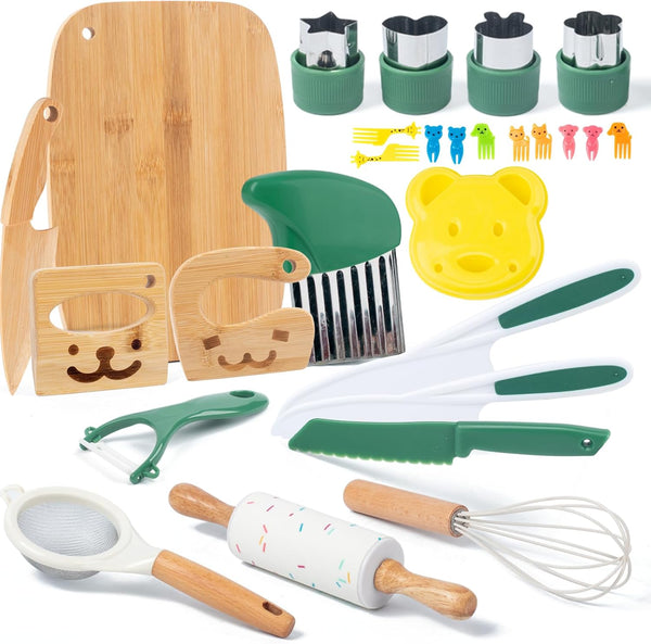 18 PCS Kids Cooking Sets Real, Montessori Kitchen Tools for Toddlers, Cooking