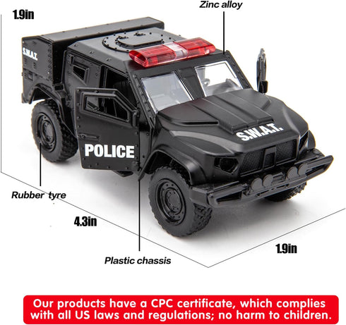 BDTCTK 1/36 Scale JLTV Armored Car Police Model, Zinc Alloy Die-Cast Pull Back Vehicle for Kids