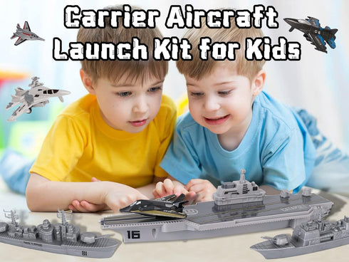 Set Crelloci Aircraft Carrier Military Naval Ship with Pull Back Army Fighter Jet Toy Small Scale Model Plane Submarine