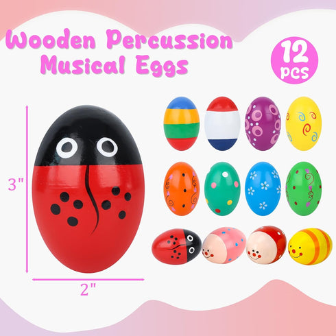 POPLAY 12PCS Wooden Percussion Musical Eggs, Maracas Egg Shakers for Party Favors and Classroom Prize Supplies