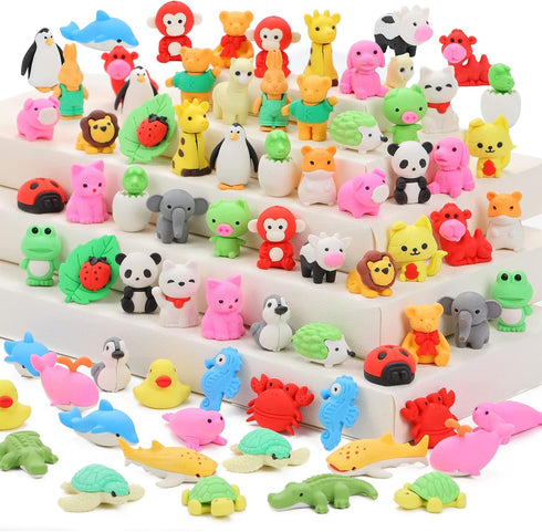 LanMa 118 pcs Animal Erasers, Take Apart Erasers, Desk Pets for Kids, Classroom Prizes, Party Favors, Easter Egg