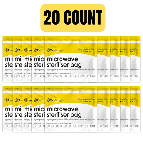 20pc 20 Max Strength Pro Microwave Steam Sterilizer Bags for Baby Bottles, Soothers, Teethers, Breast Pump Parts