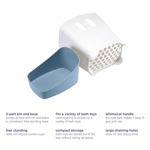 Ubbi Freestanding Bath Toy Organizer with Removable Drying Rack Bin for Toddlers, Cloudy Blue