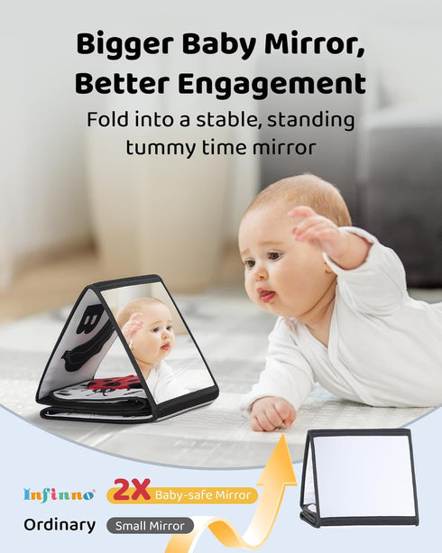 Tummy 0-6 Black and White Baby Books for Newborn - Time Mirror & Sensory Toys Soft Montessori Toy for Infant Visual