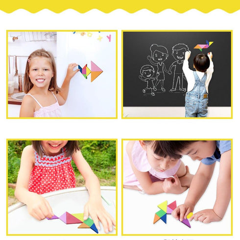 3 Otters Wooden Tangrams Puzzles, 4 Pack Educational Shapes Puzzle Toys for Kids and Adults, STEM Montessori Wood Toy