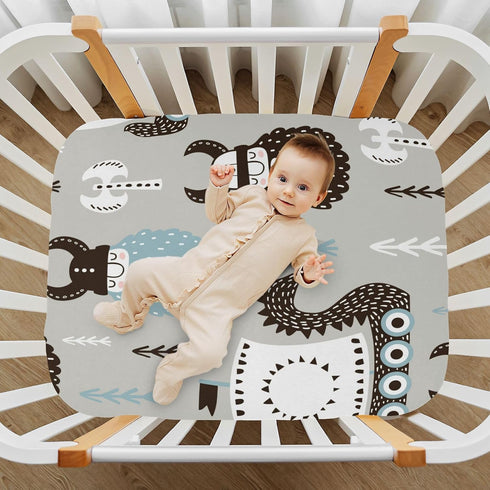 YEGAME 52 28 Inch Viking Boat Grey Fitted Crib Sheets for Unisex Baby, Soft and Breathable Portable Mini Stretchy Crib