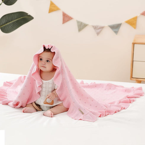 40 31 Inches Cozy Ruffle Cotton Pointelle Knitted Baby Blanket, x Soft Newborn Swaddle Blanket for Girls, Crib Stroller