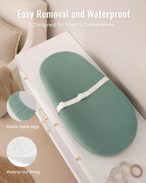 Blissful Diary Muslin Baby Changing Pad with Waterproof Lining Foam, Diaper Changing Table Pad with Cover for Dressers
