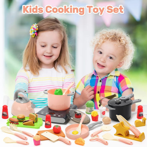 Set, Set Set CUTE STONE Play Kitchen Accessories Kids Cooking Toys with Play Pots and Pans, Electronic Induction