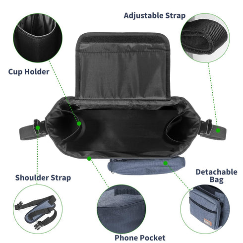 Homlynn Universal Stroller Organizer, Stroller Large Storage Bag with Cup Holders & Shoulder Straps & Detachable