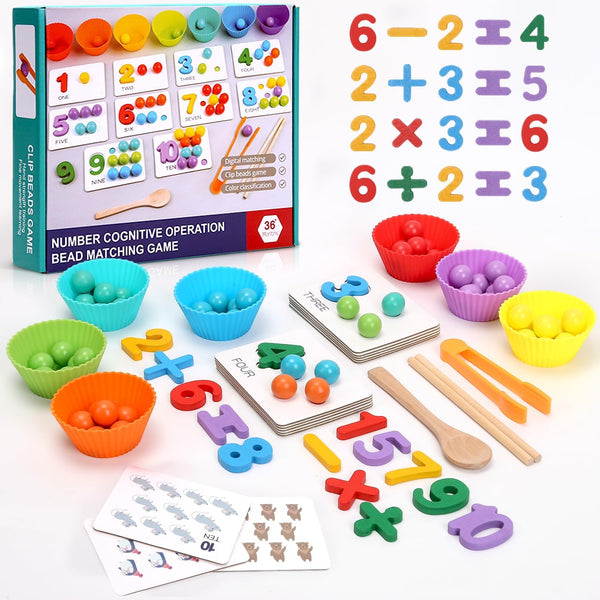 WRYBV Wooden Peg Board Bead Game, Montessori Arithmetic Math Toy Set with Beads,