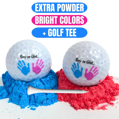 Gender Reveal Golf Balls Set (1 Pink + 1 Blue + 2 Wooden Tees) - Baby Reveal Ideas, Announcement Party Decorations