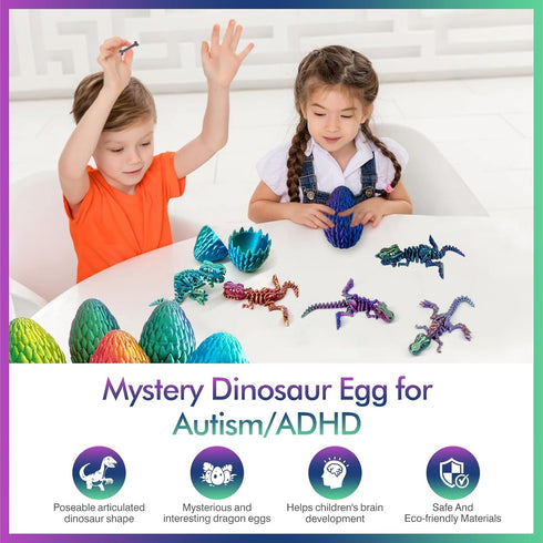 utosday 3D Easter Eggs Filled with Dinosaur Toys, Printed Animals Mystery Crystal Dragon Egg with Articulated