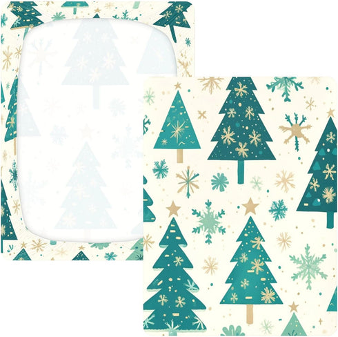 Bseiialft 52 28 Christmas Trees Snowflakes Green Crib Sheets for Boys Girls Soft and Breathable Cotton Baby Sheets