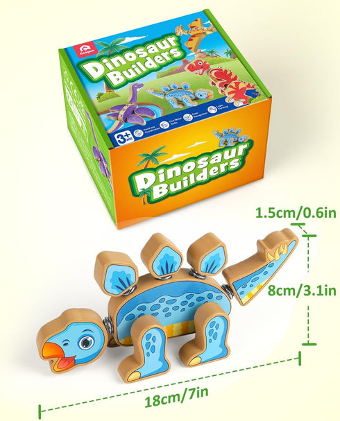 Playset, 3 4 5 Coogam Dinosaur Snap Together Building Toys, Wooden Take Apart Dinosaur STEM Montessori Educational Fine