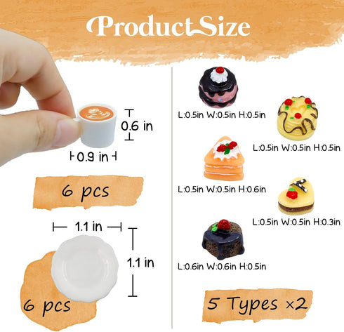 24 Sets 1:12 Hiawbon Pcs Miniature Food Kitchen Decoration Miniature Coffee Mugs Cakes Dessert Model Pretend Coffee