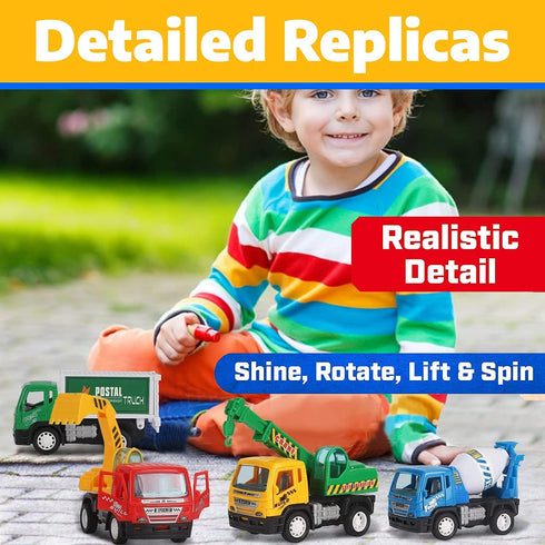 Liberty Imports 6 Pack Pullback City Builder Toy Vehicles – Dump Truck, Cement Mixer, Garbage Truck & More