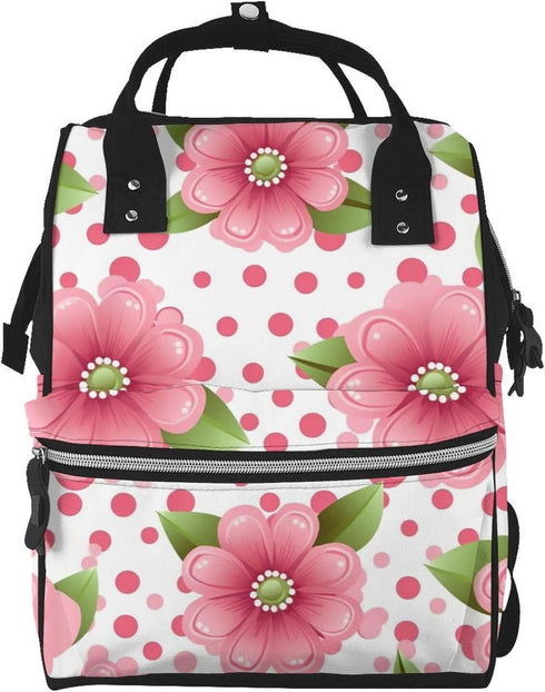 HCBPWVQA Polka Dot Flower Diaper Bag with Changing Pad and Pacifier Holder, Multifunction