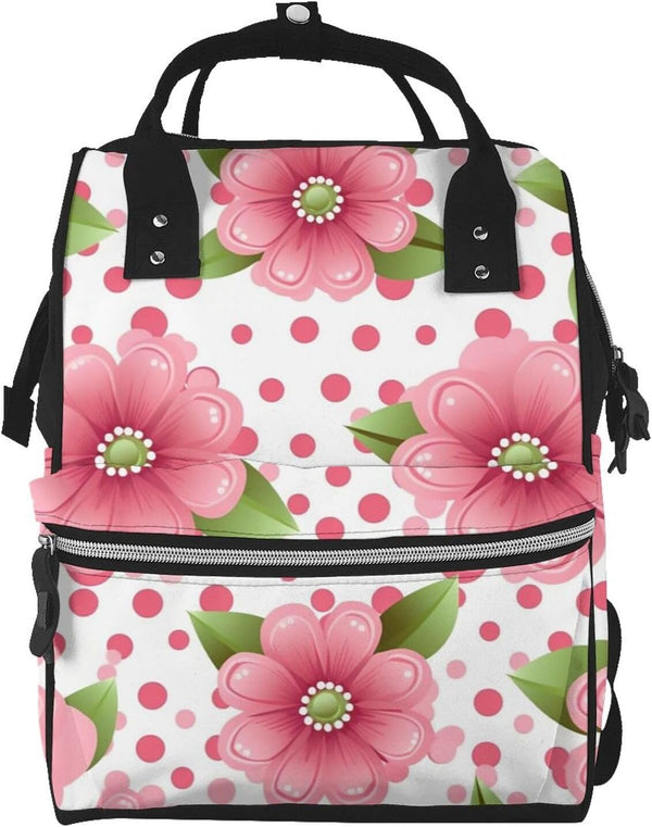 HCBPWVQA Polka Dot Flower Diaper Bag with Changing Pad and Pacifier Holder, Multifunction